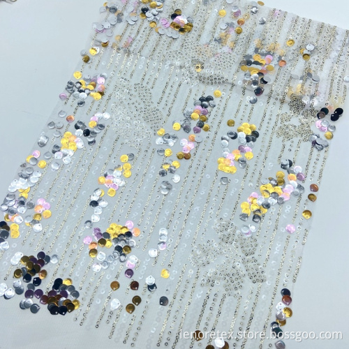 Poly Paillettes stickat mesh broderi sequin mesh tyg